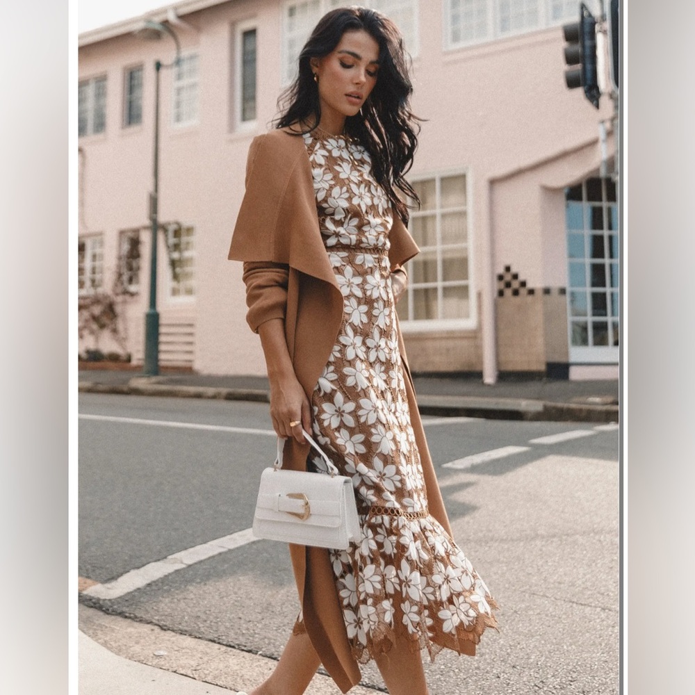 Petal & Pup Pierre Gold and White Floral Lace Maxi Dress